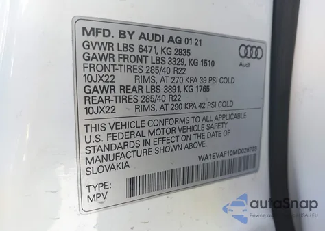 2021 Audi Q8 Premium Plus 55 Tfsi Quattro Tiptronic from USA, damaged, VIN WA1EVAF10MD026703